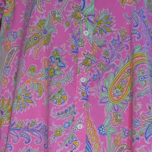 Lauren Ralph Lauren Blouse L Neon Pink Paisley Cotton Button Up Resort Chic - Picture 13 of 15